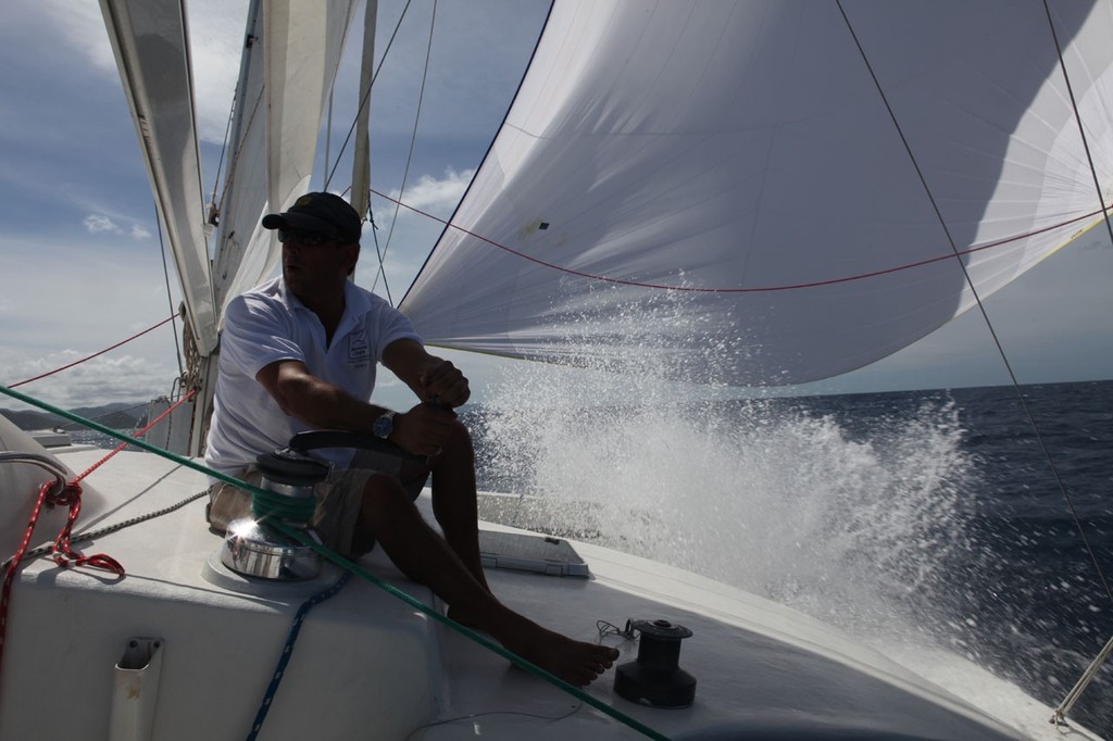 Heny Leonnig trimming on the spinnaker reach photo copyright Broadsword Communications taken at  and featuring the  class