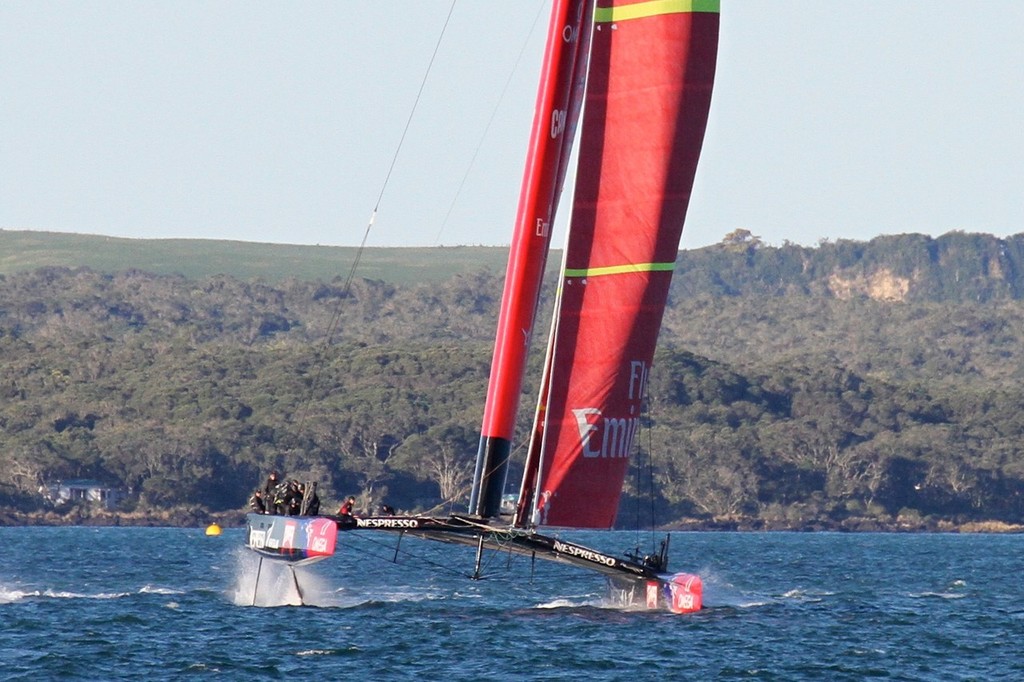 IMG 8337 - Emirates Team NZ sheets gennaker, but is powering up with it only half set as the apparent wind moves forward. Both foils are down photo copyright Richard Gladwell www.photosport.co.nz taken at  and featuring the  class