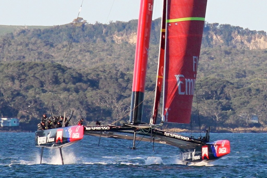 IMG 8348 - Emirates Team NZ’s leeward hull starts to lift clear of the water, gennaker not filling, both foils are still down photo copyright Richard Gladwell www.photosport.co.nz taken at  and featuring the  class