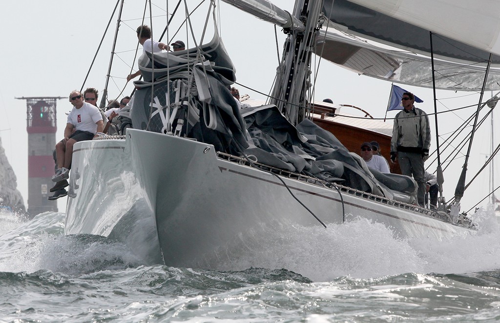 Ranger powers past the famous Needles Lighthouse that marks the western entry to the Solent as she heads for the finish - J Class 100 Guineas Cup © Crosbie Lorimer http://www.crosbielorimer.com