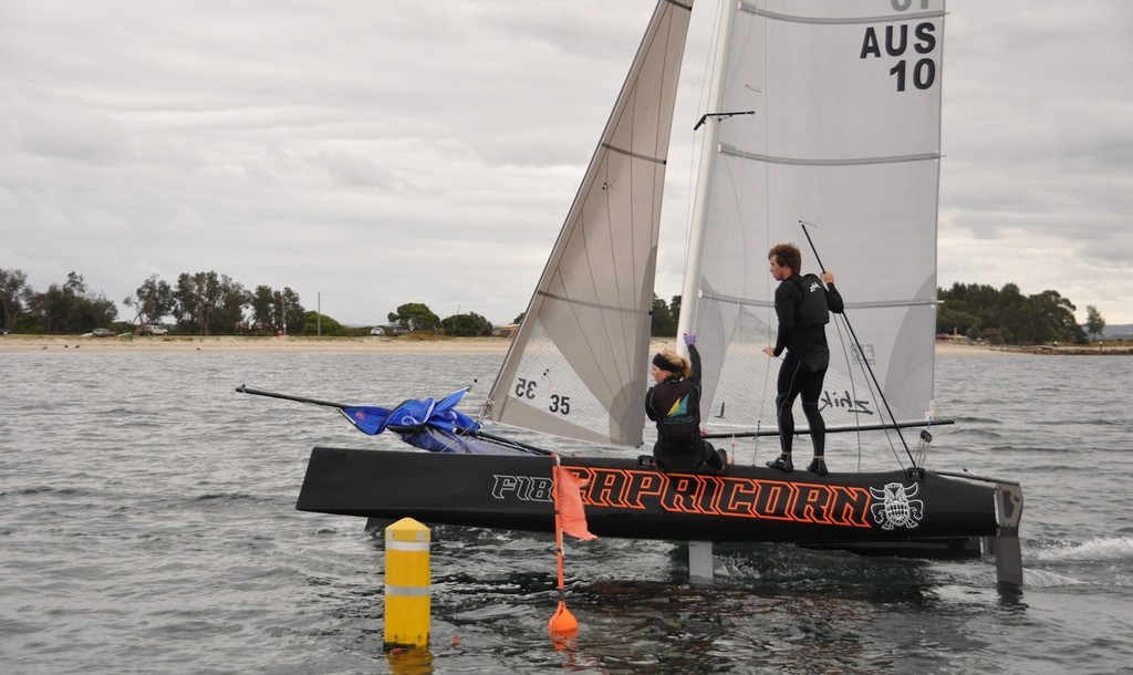 Sailing the Capricorn GEN 2 - 2012 Moth World Champion Josh McKnight and crew of 2012 Olympic silver medallist Nina Curtis © James ogilvie