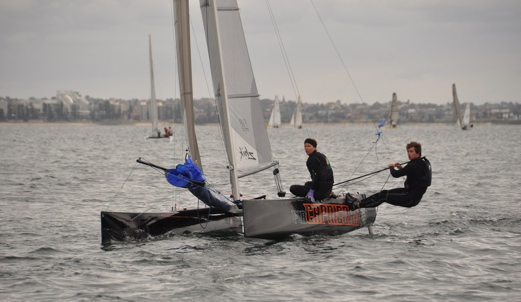 Sailing the Capricorn - 2012 Moth World Champion an Josh McKnight and crew of 2012 Olympic silver medallist Nina Curtis © James ogilvie