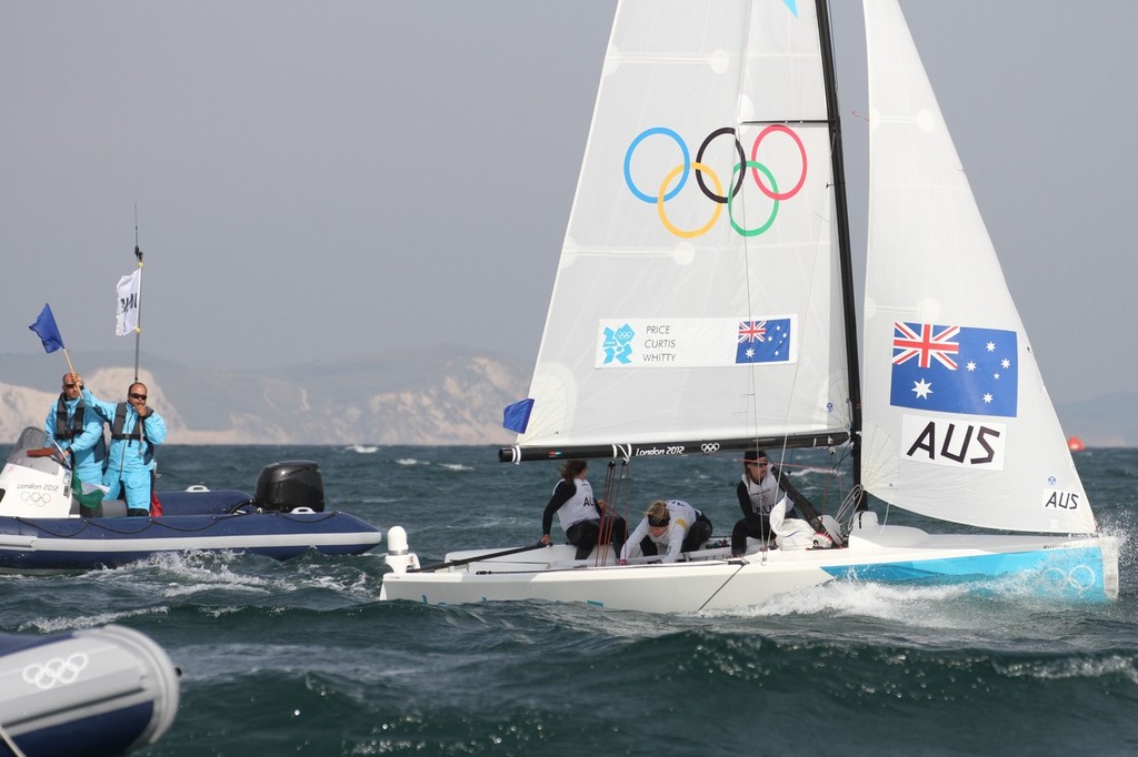 Australia picks up a penalty for a downwind infringement in Race 5 photo copyright Richard Gladwell www.photosport.co.nz taken at  and featuring the  class