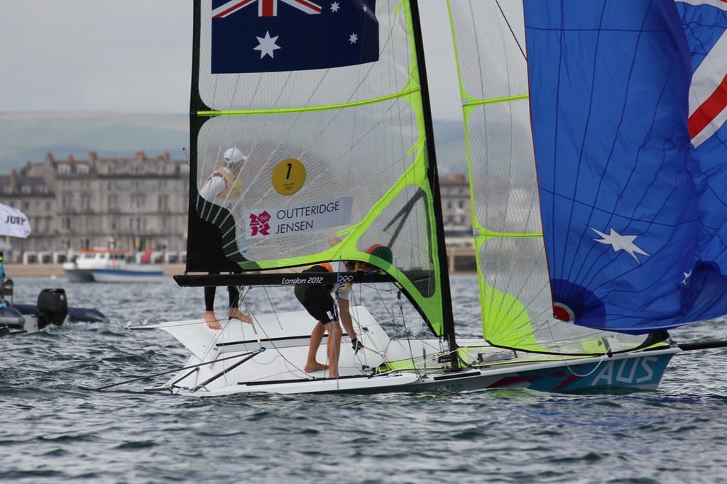  August 8, 2012 - Weymouth, England - Nathan Outteridge and Iain Jensen (AUS) Gold Medal winners photo copyright Richard Gladwell www.photosport.co.nz taken at  and featuring the  class