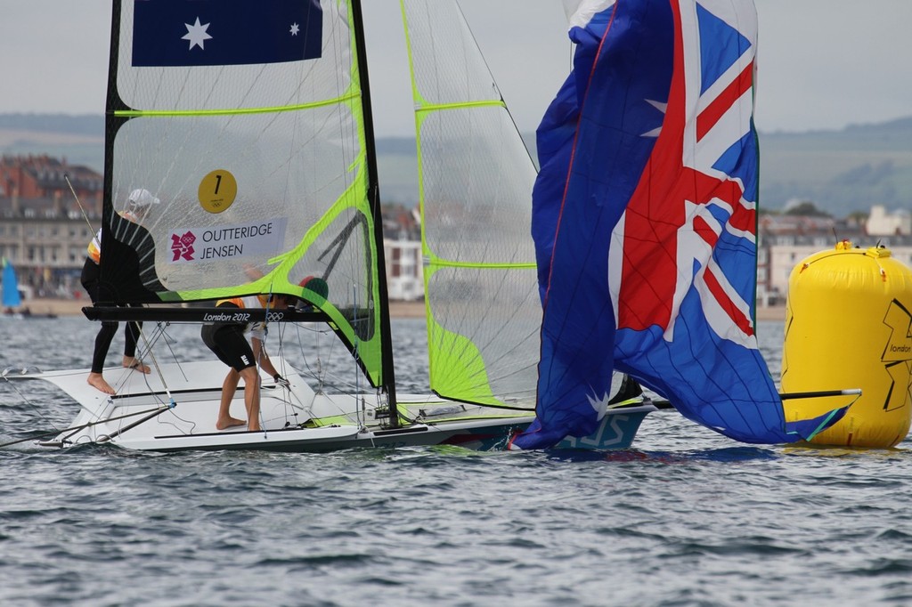  August 8, 2012 - Weymouth, England - Nathan Outteridge and Iain Jensen (AUS) Gold Medal winners © Richard Gladwell www.photosport.co.nz