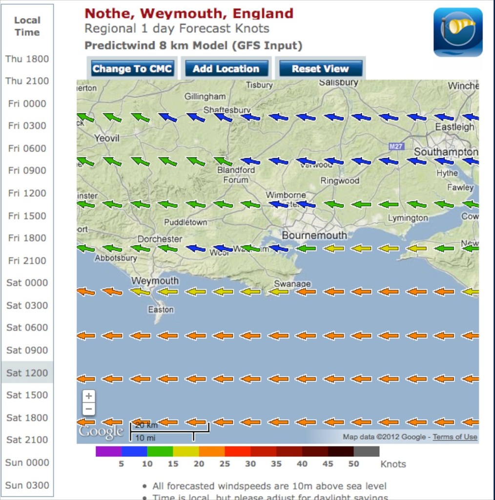 Predictwind - Weymouth noon - 12 August 2012 © PredictWind.com www.predictwind.com