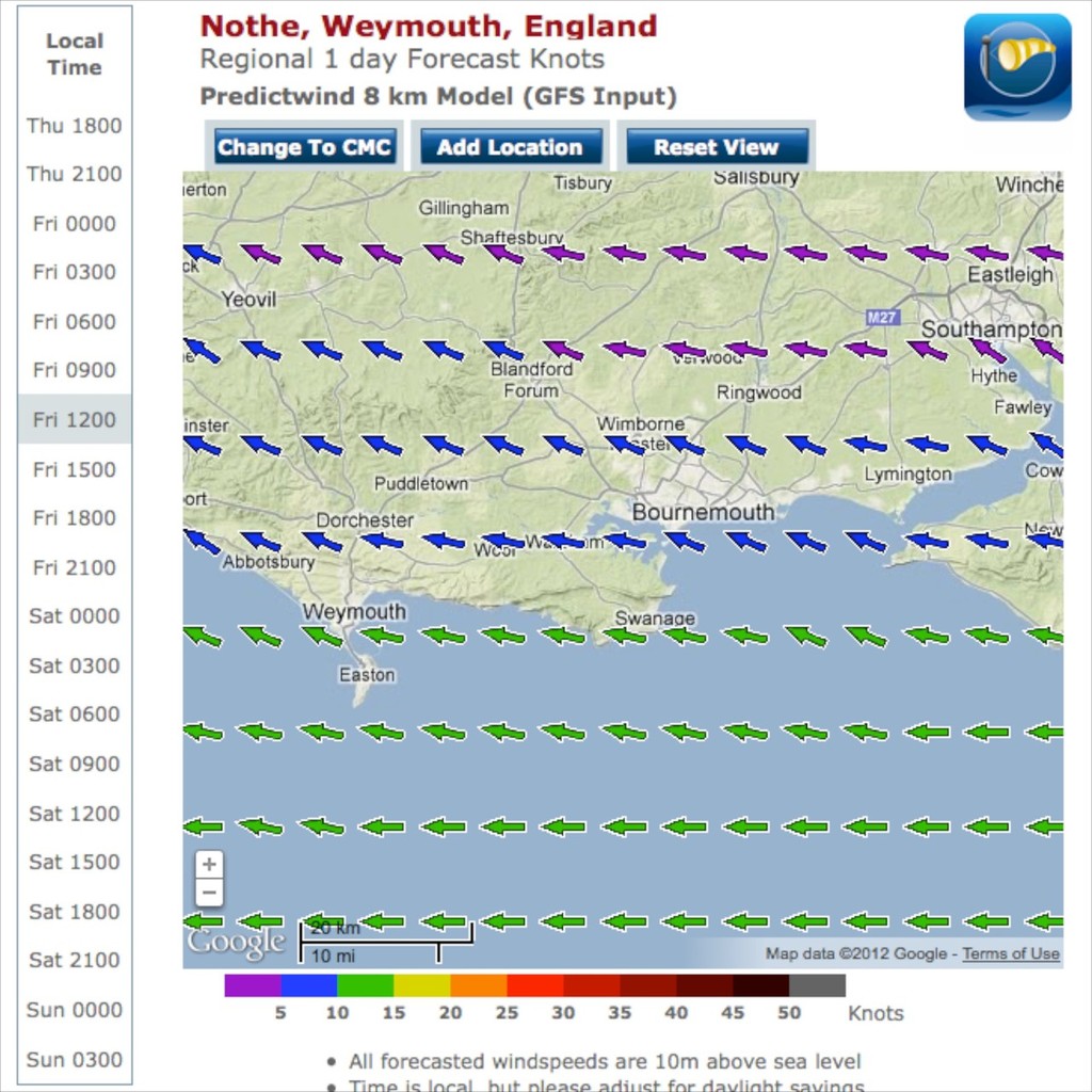 Predictwind - Weymouth noon - 11 August 2012 © PredictWind.com www.predictwind.com