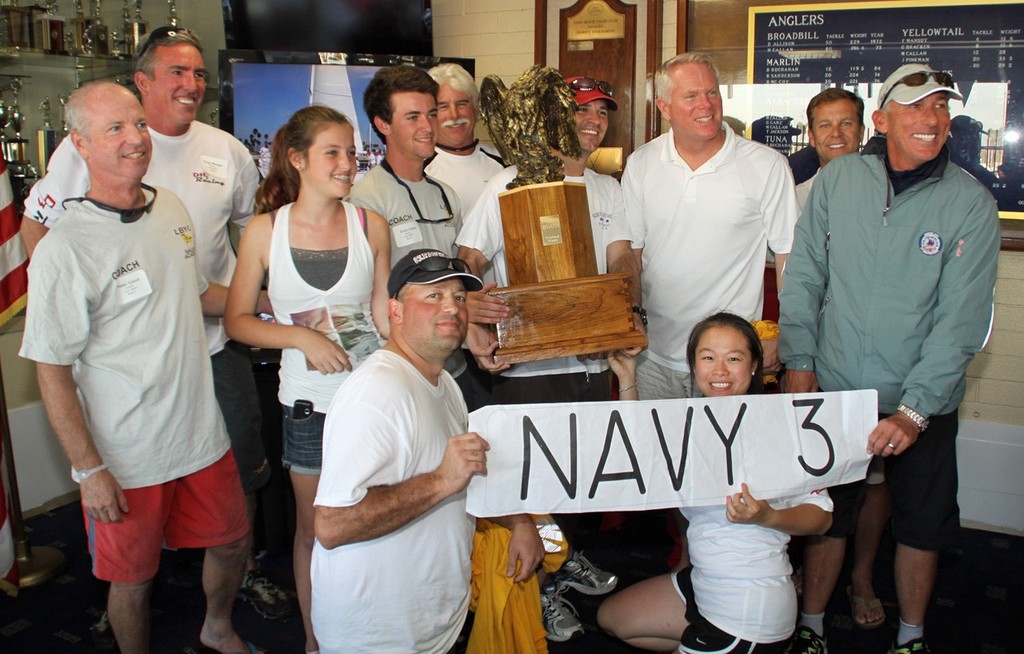 U.S Navy team 3 celebrates win of the inaugural Patriot Regatta with teammates and  their coaches. © Rick Roberts 