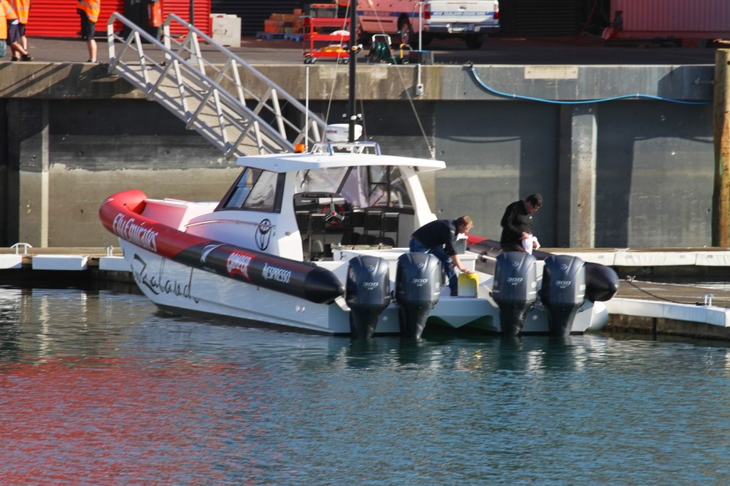 Emirates Team NZ’s tender has four Yamaha 300’s on the transom © Richard Gladwell www.photosport.co.nz