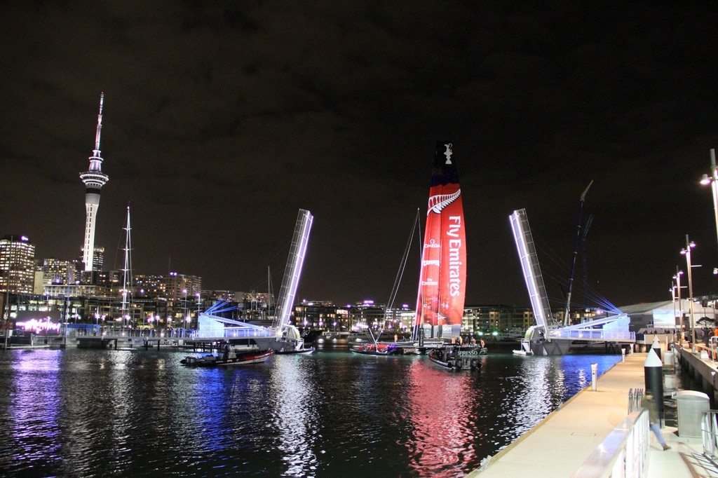 Launch Rehearsal - Emirates Team NZ AC72 - Viaduct Harbour, Auckland, New Zealand - photo © Richard Gladwell www.photosport.co.nz