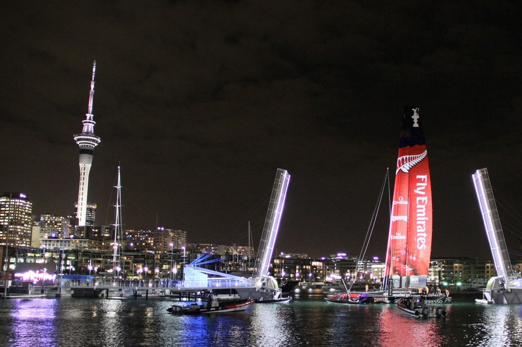 Launch Rehearsal - Emirates Team NZ AC72 - Viaduct Harbour, Auckland, New Zealand © Richard Gladwell www.photosport.co.nz