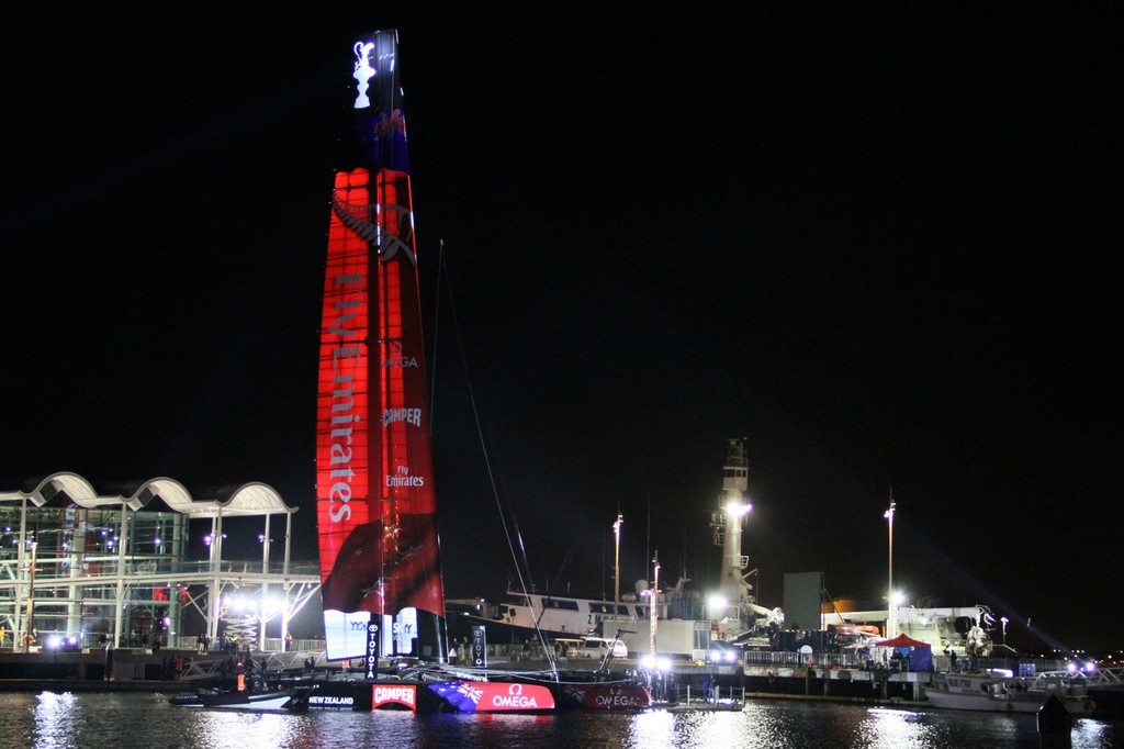 Launch Rehearsal - Emirates Team NZ AC72 - Viaduct Harbour, Auckland, New Zealand photo copyright Richard Gladwell www.photosport.co.nz taken at  and featuring the  class