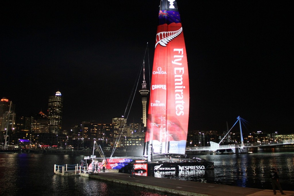Launch Rehearsal - Emirates Team NZ AC72 - Viaduct Harbour, Auckland, New Zealand © Richard Gladwell www.photosport.co.nz
