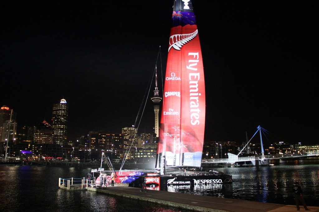 Launch Rehearsal - Emirates Team NZ AC72 - Viaduct Harbour, Auckland, New Zealand photo copyright Richard Gladwell www.photosport.co.nz taken at  and featuring the  class