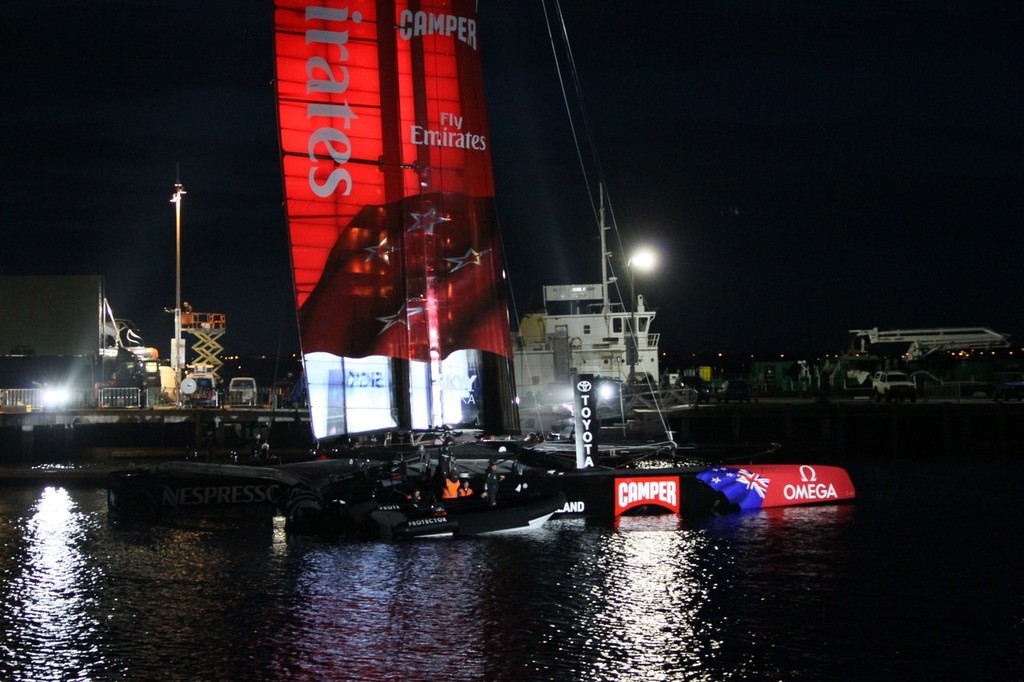Launch Rehearsal - Emirates Team NZ AC72 - Viaduct Harbour, Auckland, New Zealand photo copyright Richard Gladwell www.photosport.co.nz taken at  and featuring the  class