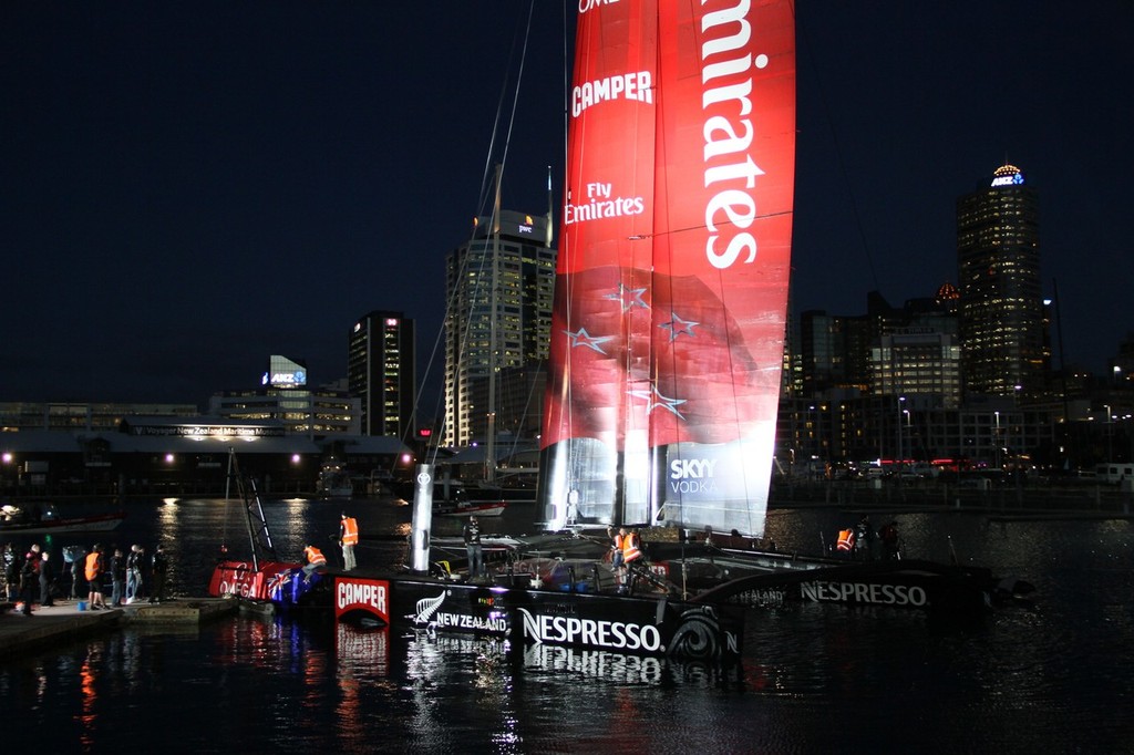 Launch Rehearsal - Emirates Team NZ AC72 - Viaduct Harbour, Auckland, New Zealand photo copyright Richard Gladwell www.photosport.co.nz taken at  and featuring the  class