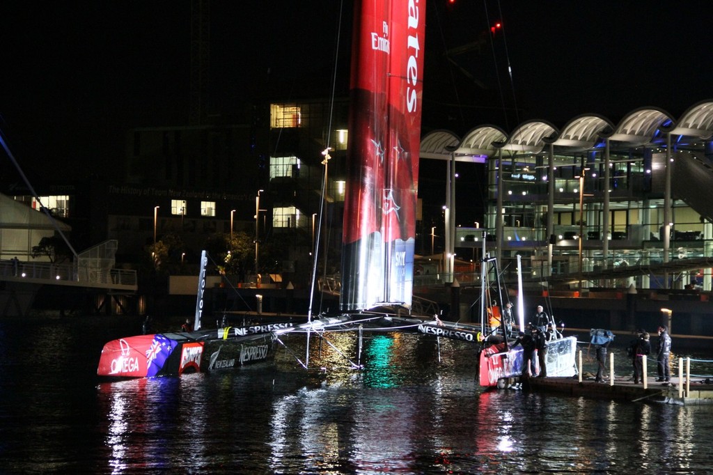 July 20, 2012 America's Cup - World's first First AC72  - Launch Rehersal - Emirates Team NZ AC72 - Viaduct Habour, Auckland, New Zealand photo copyright Richard Gladwell www.photosport.co.nz taken at  and featuring the  class