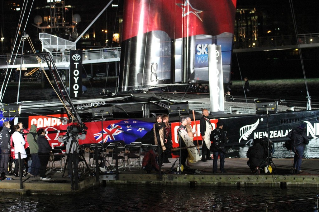 July 21, 2012 America’s Cup - Emirates Team NZ Launch at the Viaduct Harbour, Auckland. Awaiting the arrival of the Official Party © Richard Gladwell www.photosport.co.nz