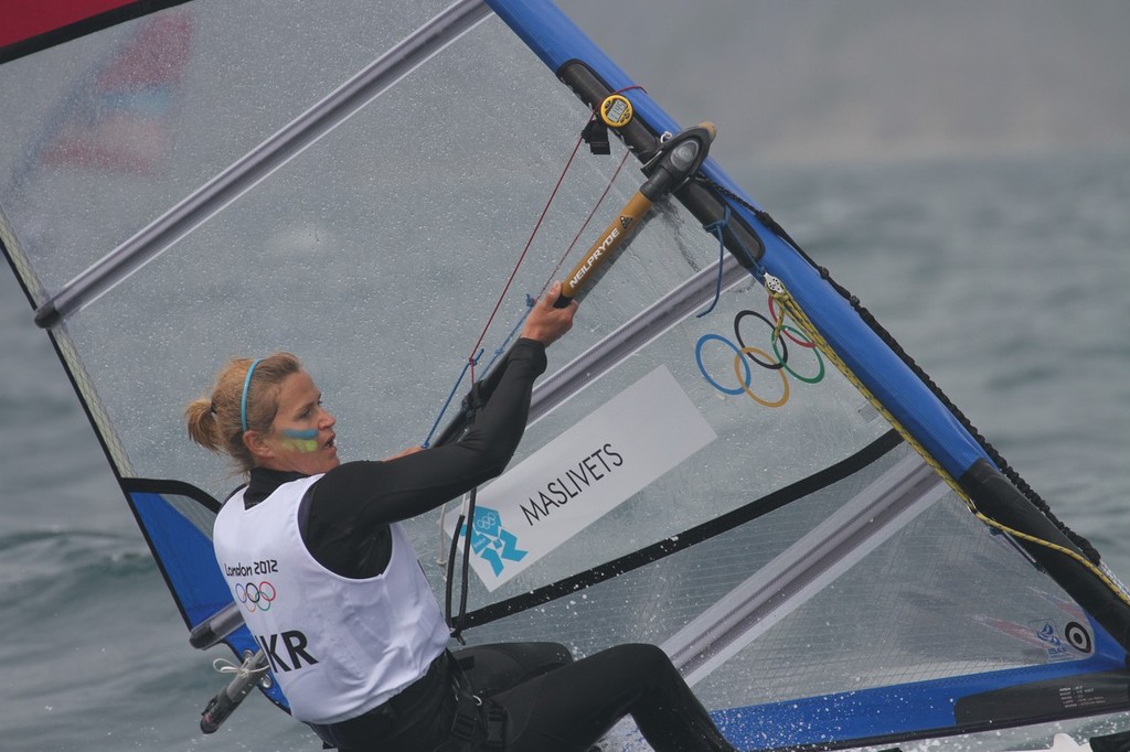 July 31, 2012  Womens Windsurfer - Oiha Maslivets (UKR) heading for fourth position in race 2 © Richard Gladwell www.photosport.co.nz
