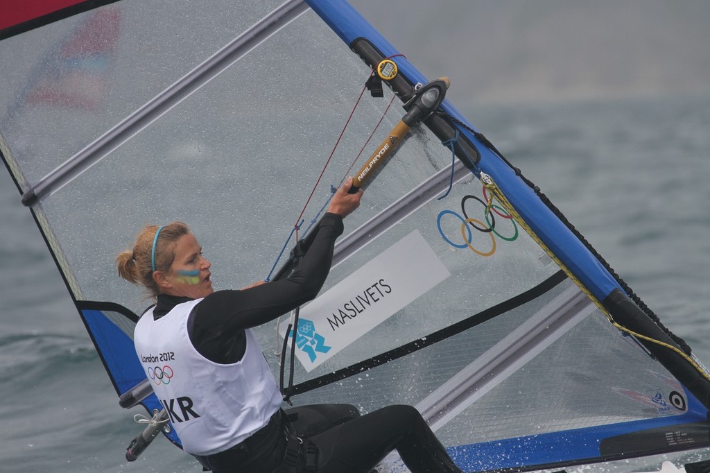 July 31, 2012  Womens Windsurfer - Oiha Maslivets (UKR) heading for fourth position in race 2 photo copyright Richard Gladwell www.photosport.co.nz taken at  and featuring the  class