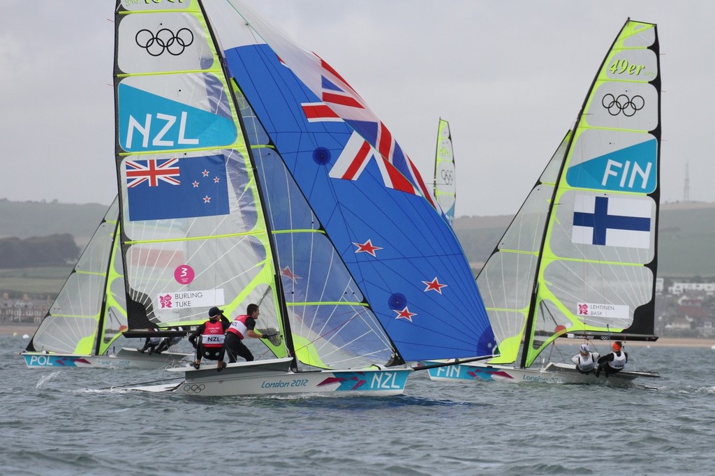 Silver-medal winners Peter Burling and Blair Tuke (NZL) racing at the London Olympics 2012. Mackay Boats were the predominat builder in the 470 Mens, 470 Womens and 49er classes © Richard Gladwell www.photosport.co.nz