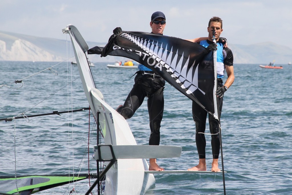  August 8, 2012 - Weymouth, England - Burling and Tuke after winning their Silver Medal in the 49er class © Richard Gladwell www.photosport.co.nz