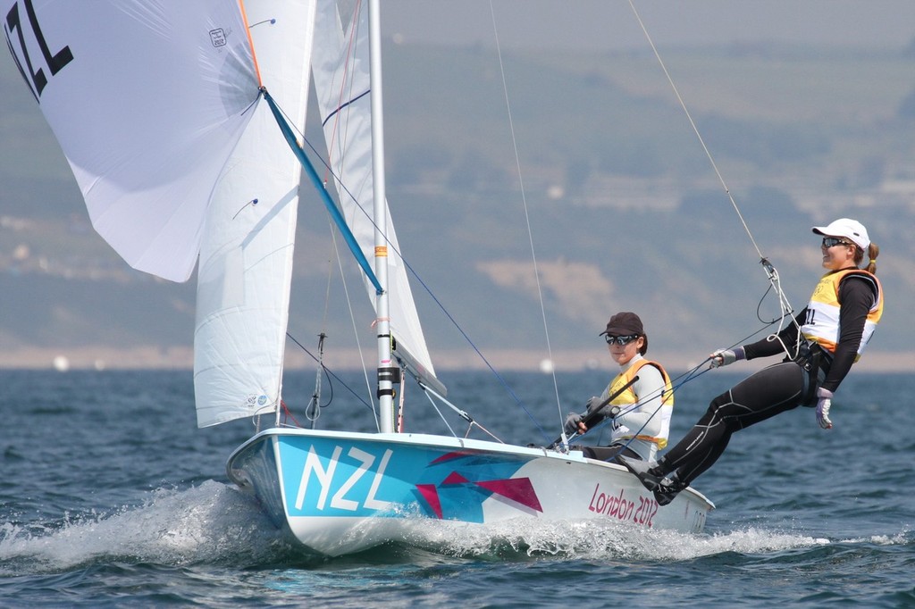 Olivia Powrie is all smiles as she, and Jo Aleh cross the finish line to win the Gold Medal in the Womens 470 class photo copyright Richard Gladwell www.photosport.co.nz taken at  and featuring the  class