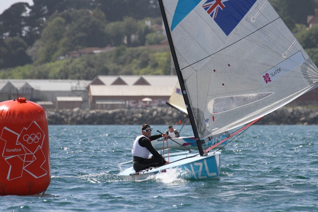  August 5, 2012 - Weymouth, England - Dan Slater (NZL) in second place in the Medal race for the Finn class &copy; Richard Gladwell www.photosport.co.nz
