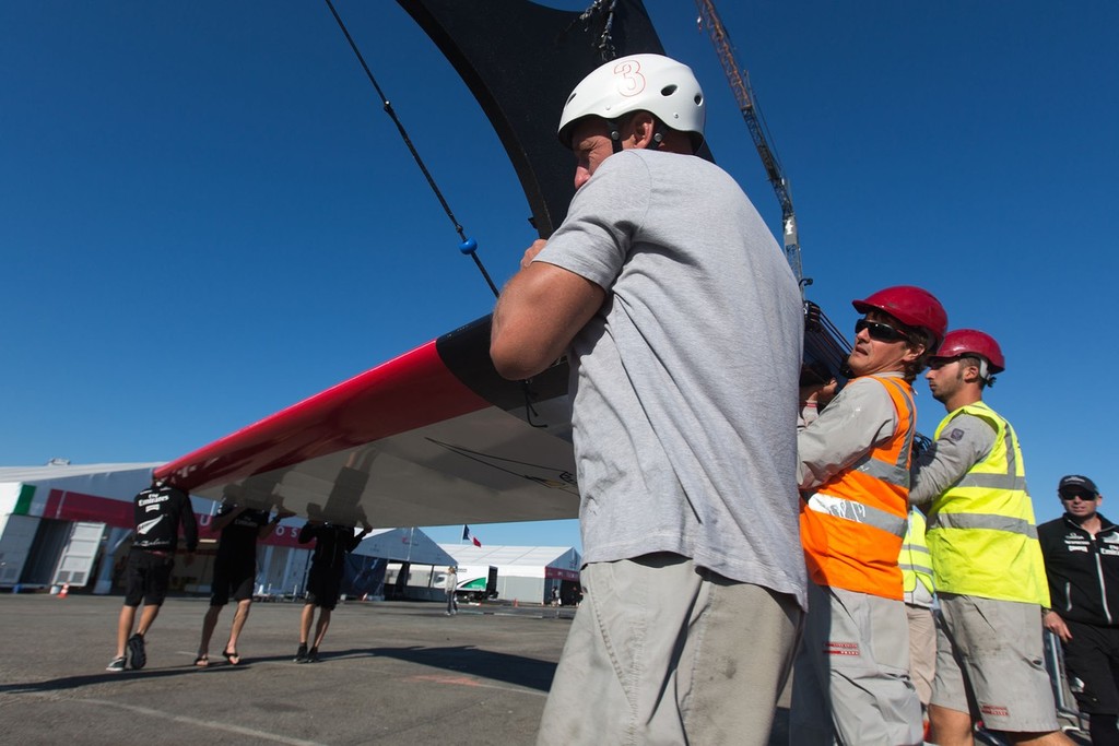 Luna Rossa Swordfish wing damaged after capsize © ACEA - Photo Gilles Martin-Raget http://photo.americascup.com/
