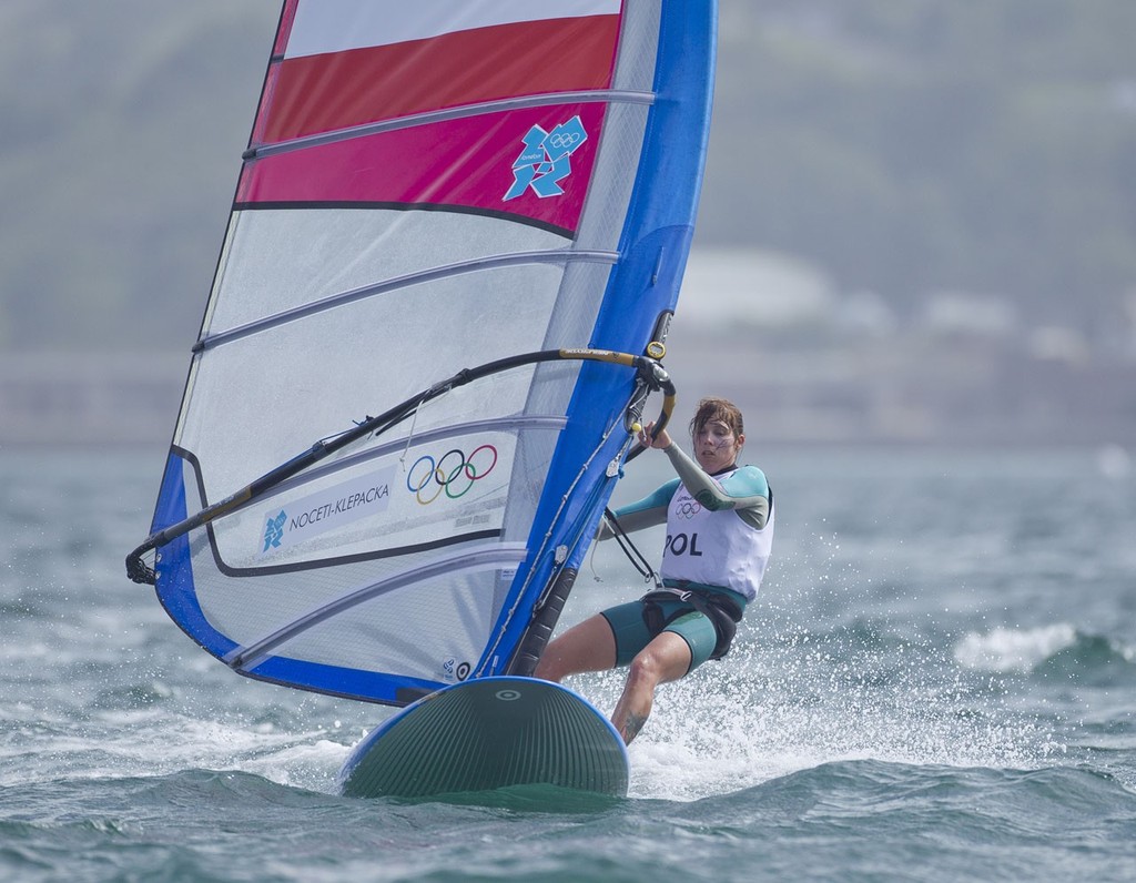 Zofia Noctei-Klepacka (POL) competing in the Women’s Windsurfer (RSX) event in The London 2012 Olympic Sailing Competition. © onEdition http://www.onEdition.com