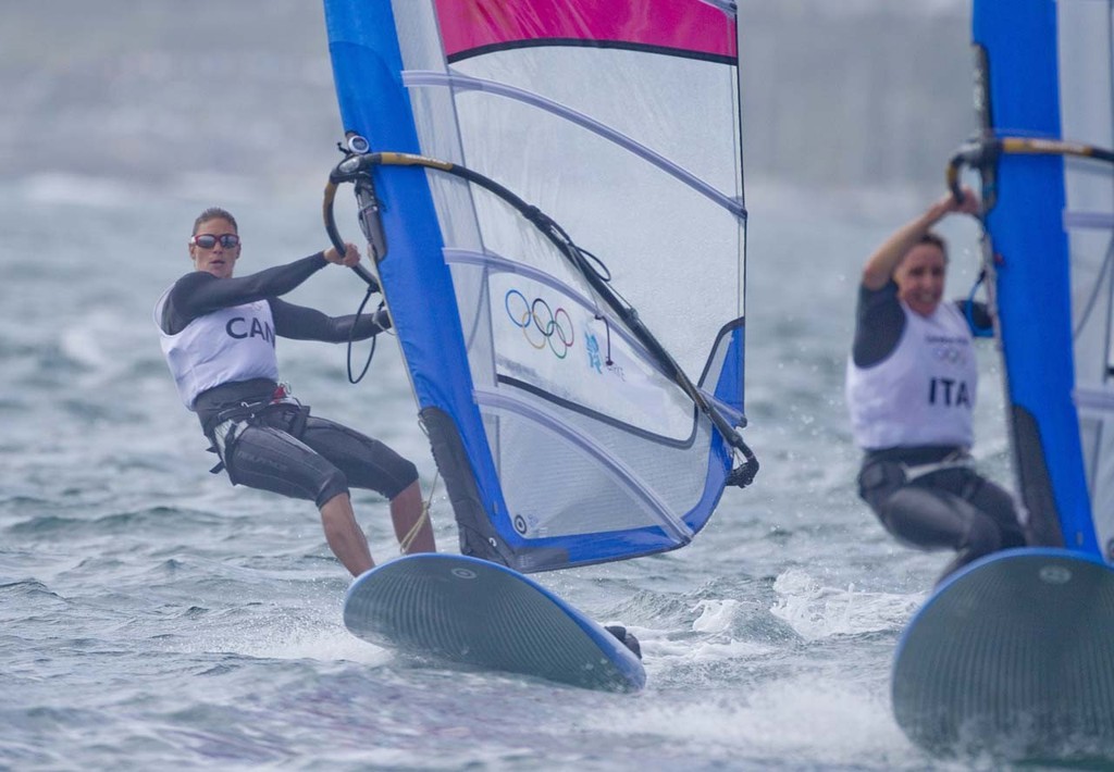 Nikola Girke (CAN) competing in the Women’s Windsurfer (RSX) event in The London 2012 Olympic Sailing Competition. © onEdition http://www.onEdition.com