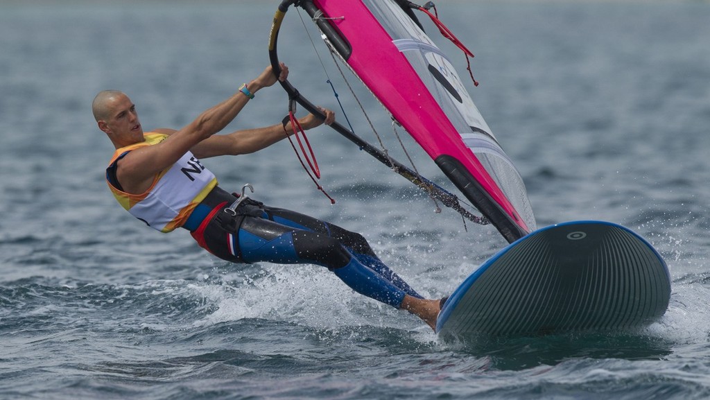 Dorian Van Rijsselberge (NED) competing today, 01.08.12, in the Men's Windsurfer (RSX) event in The London 2012 Olympic Sailing Competition. photo copyright onEdition http://www.onEdition.com taken at  and featuring the  class