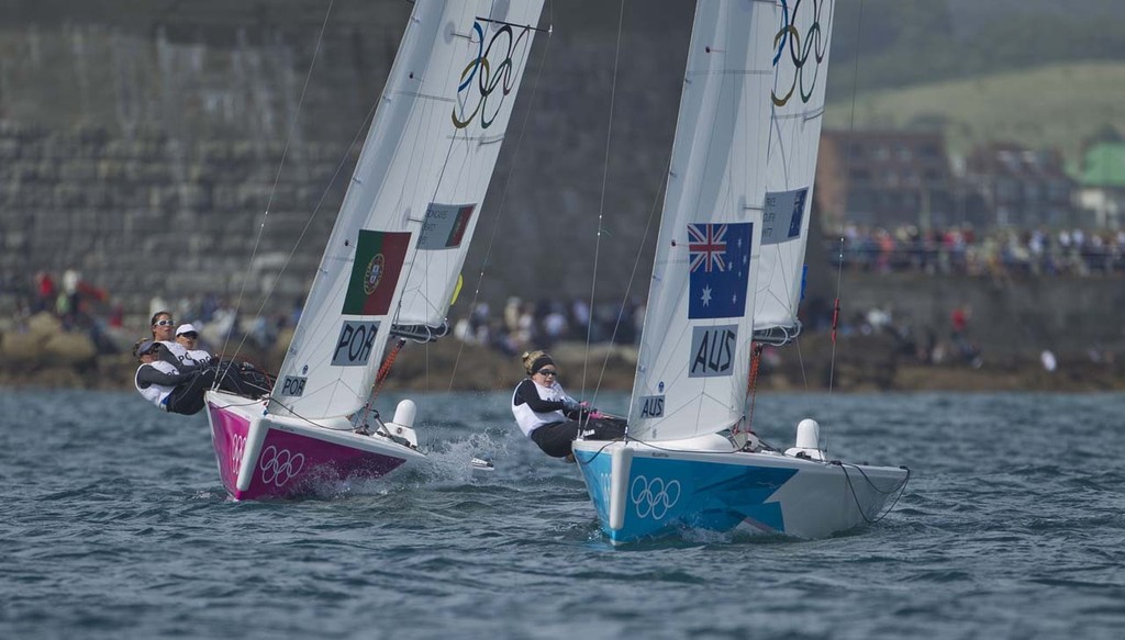 Olivia Price, Nina Curtis and Lucinda Whitty (AUS) competing in the London Olympics 2012. photo copyright onEdition http://www.onEdition.com taken at  and featuring the  class