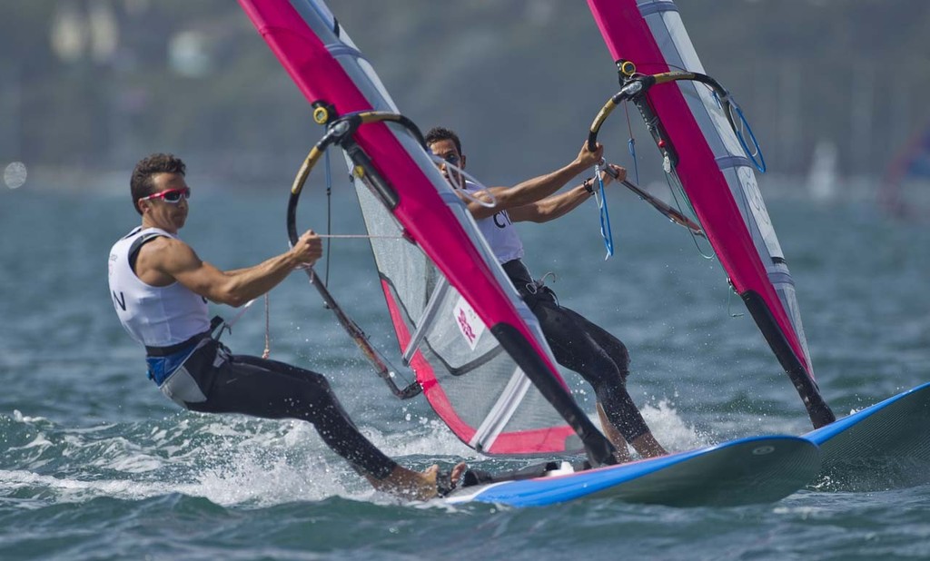 Zachary Plavsic (CAN) competing in the Men’s Windsurfer (RSX) event in The London 2012 Olympic Sailing Competition. © onEdition http://www.onEdition.com