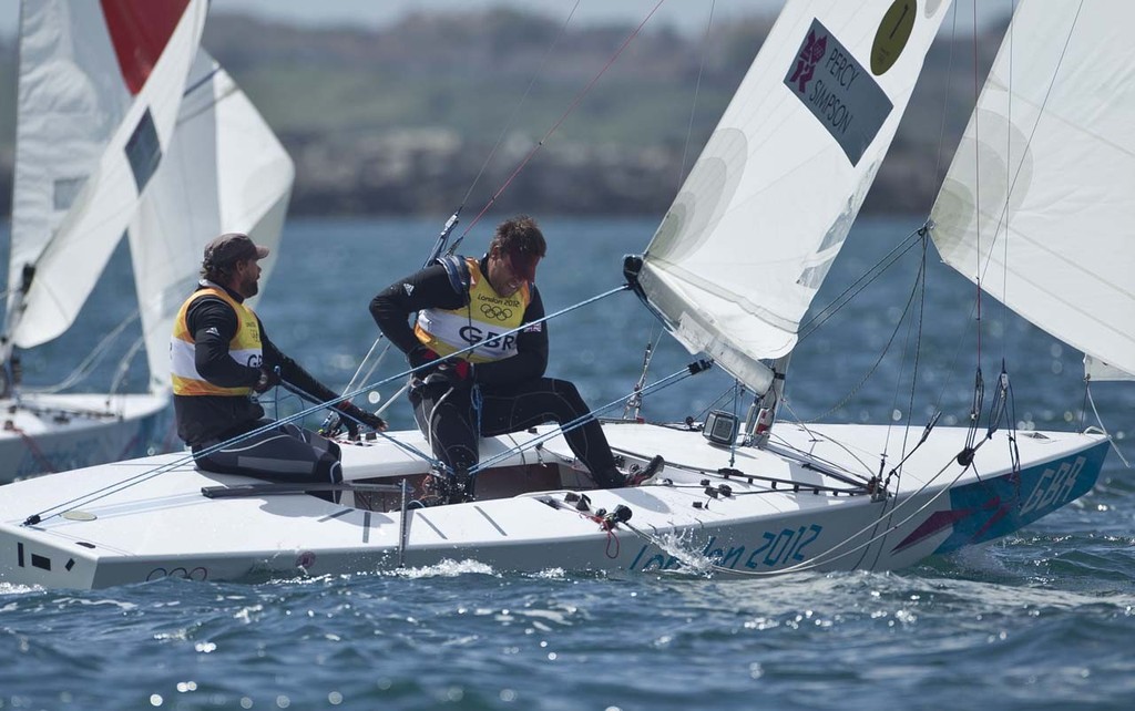 Iain Percy and Andrew Simpson (GBR), who won the Silver Medal today, 05.08.12, in the Medal Race Men’s Keelboat (Star) event in The London 2012 Olympic Sailing Competition. © onEdition http://www.onEdition.com