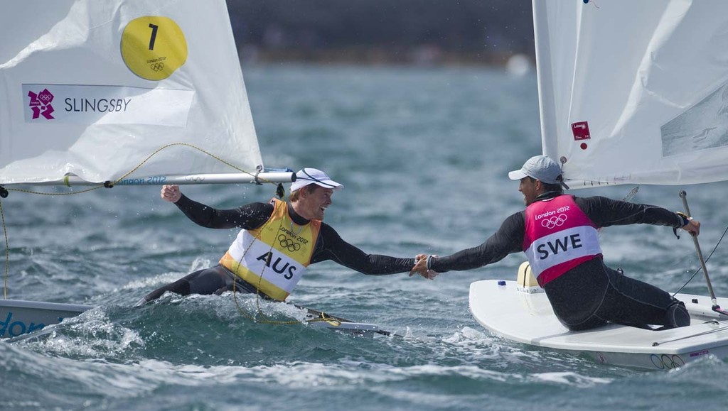 Tom Slingsby (AUS) who won the Gold Medal today, 06.08.12, in the Medal Race Men’s One Person Dinghy (Laser) event in The London 2012 Olympic Sailing Competition. © onEdition http://www.onEdition.com