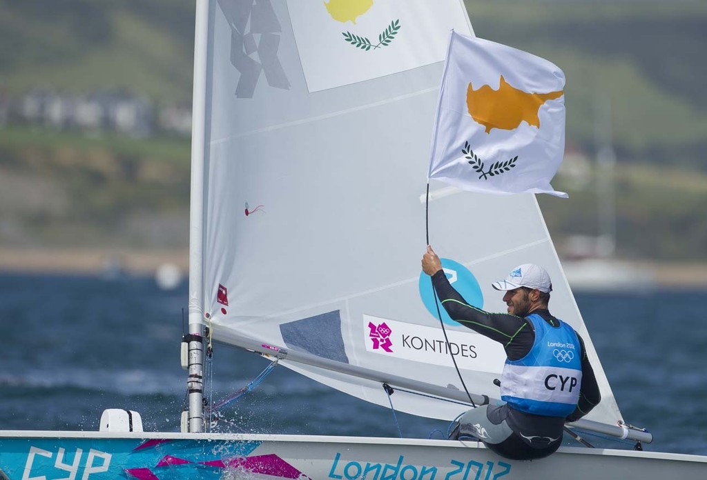 Pavlos Kontides (CYP) who won the Silver Medal today, 06.08.12, in the Medal Race Men’s One Person Dinghy (Laser) event in The London 2012 Olympic Sailing Competition. © onEdition http://www.onEdition.com