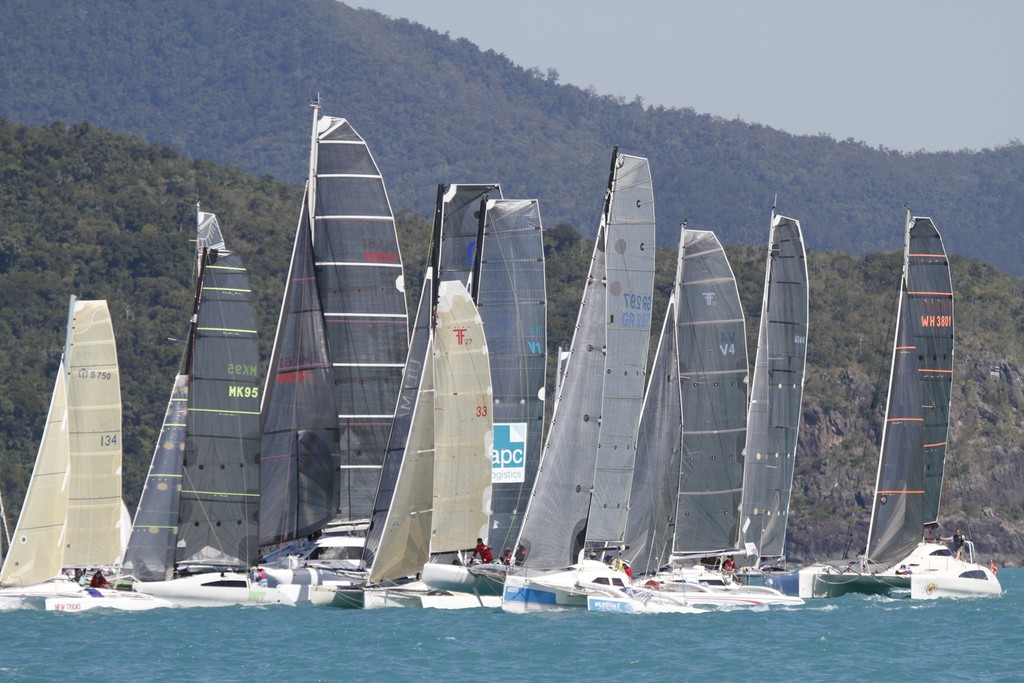 OMR (Offshore Multihull Rule) Multihulls race start in Pioneer Bay. Telcoinabox Airlie Beach Race Week 2012 © Teri Dodds http://www.teridodds.com