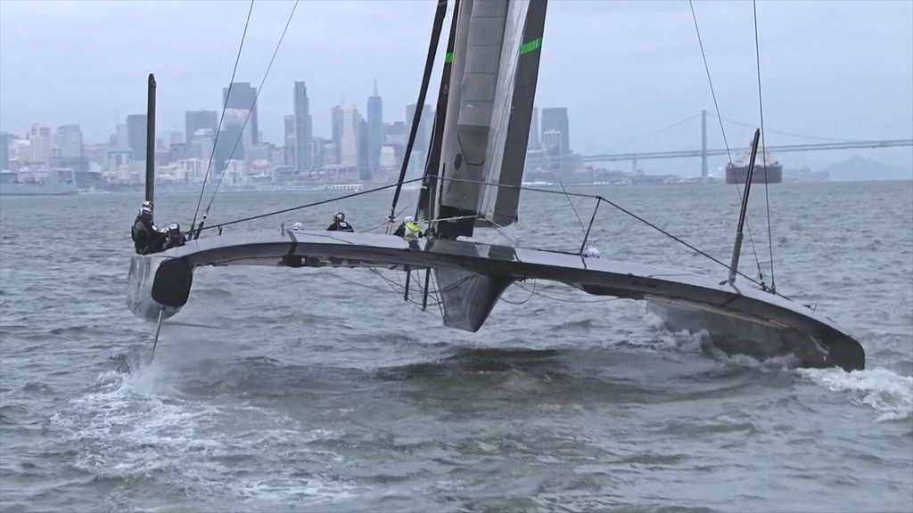 Stern view showing the centre pod - AC72 - First Sail - August 31, 2012 San Francisco © SW