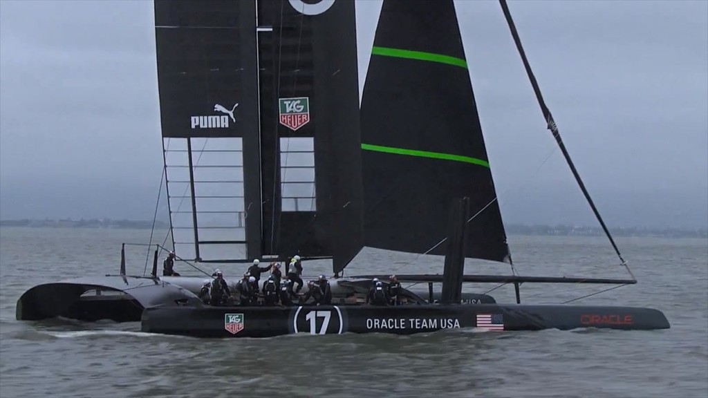 USA-17 sets out under wingsail and jib, AC72 - First Sail - August 31, 2012 San Francisco © SW