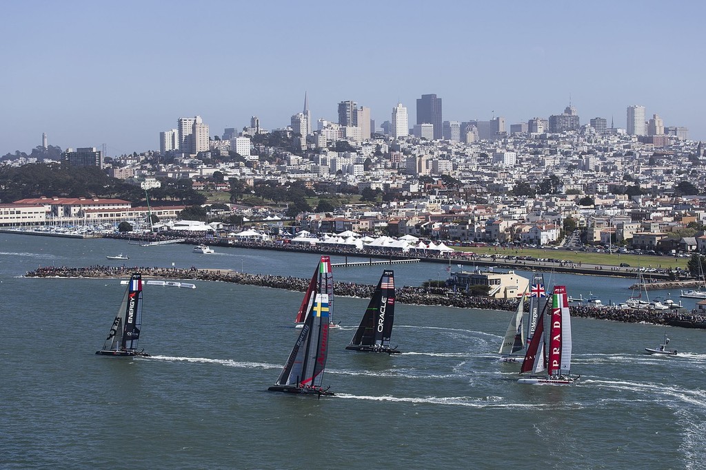 Race Day 2 - Aerials / ACWS August San Francisco / ORACLE TEAM USA / San Francisco (USA) / 24-08-2012 photo copyright Oracle Team USA http://www.oracleteamusa.com taken at  and featuring the  class