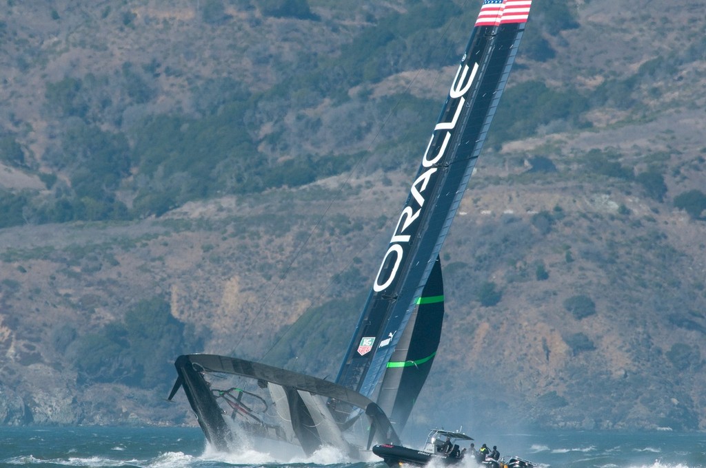 Getting close to the point of no return - Oracle Team USA capsize AC72 Oct 16, 2012 © Erik Simonson www.pressure-drop.us http://www.pressure-drop.us