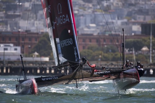 Emirates Team New Zealand get in some training before racing BAR in a match race on day three of the  America’s Cup World Series, San Francisco.  © Chris Cameron/ETNZ http://www.chriscameron.co.nz