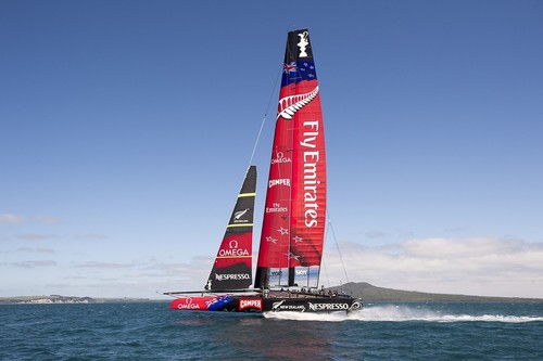Emirates Team New Zealand testing the  AC72 on the Hauraki Gulf.  © Chris Cameron/ETNZ http://www.chriscameron.co.nz