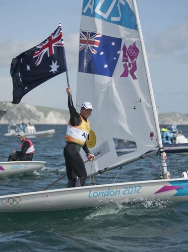 Tom Slingsby (AUS) who won the Gold Medal today, 06.08.12, in the Medal Race Men’s One Person Dinghy (Laser) event in The London 2012 Olympic Sailing Competition. © onEdition http://www.onEdition.com