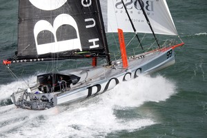 Aerial photo-shoot of the IMOCA Open 60 Alex Thomson Racing Hugo Boss during a training session before the VendÈe Globe in the English Channel..The VendÈe Globe is a round-the-world single-handed yacht race, sailed non-stop and without assistance. photo copyright Christophe Launay taken at  and featuring the  class