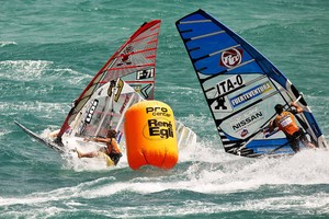 Andrea Ferin goes down - PWA Fuerteventura Grand Slam day 4 photo copyright  John Carter / PWA http://www.pwaworldtour.com taken at  and featuring the  class