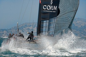 Energy Team rip it up before before the first fleet race on Day 3 of the  America’s Cup World Series, San Francisco, but the team won&rsquo;t be sailing in the 34th America&rsquo;s Cup. photo copyright Chris Cameron/ETNZ http://www.chriscameron.co.nz taken at  and featuring the  class