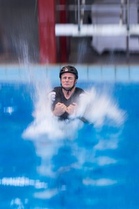 Emirates Team New Zealand AC72 sailors practice safety procedures in the Henderson West Wave dive pool. Winston McFarlane making a splash7/11/2012 photo copyright Chris Cameron/ETNZ http://www.chriscameron.co.nz taken at  and featuring the  class