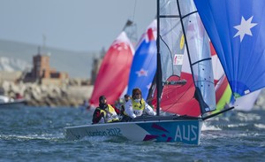 Daniel Fitzgibbon and Liesl Tesch on their way to gold in Weymouth photo copyright onEdition http://www.onEdition.com taken at  and featuring the  class